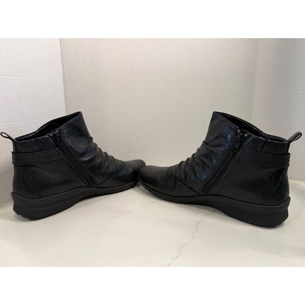 Earth Alta Wide Black Leather Ruched Ankle Boots Womens 10D Side Zip Comfort - Picture 3 of 9